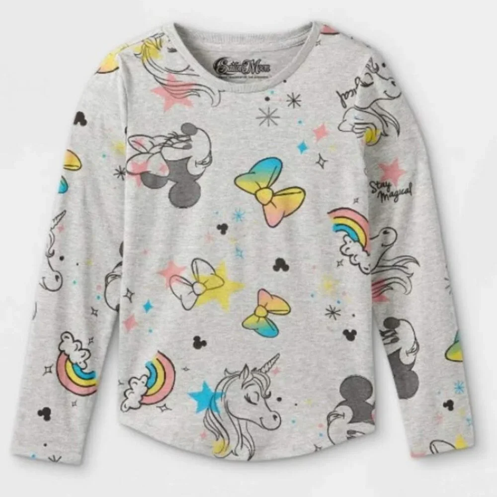 Disney - Girl's Minnie Mouse Stay Magical Long Sleeve Graphic T-Shirt Gray
